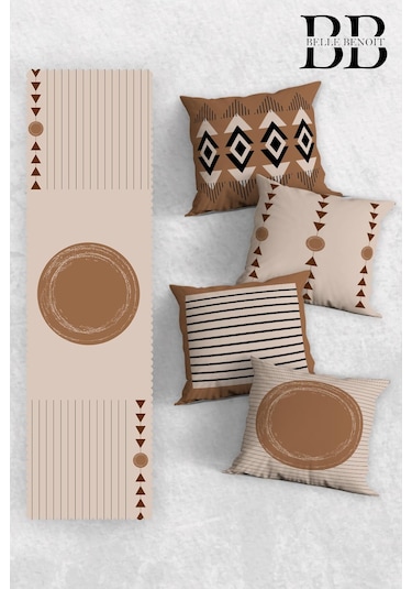 Belle Benoit Baskılı Runner & Koltuk Kırlent Kılıfı Set Desen34