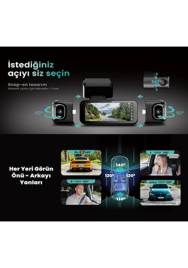 360+ Botslab G980h Pro 3k 4 Kameralı Wifi+gps Akıllı Araç İçi Kamera +150 Geniş Açı+yaya Algılama+gece Görüşlü 128gb Hafıza Kartı