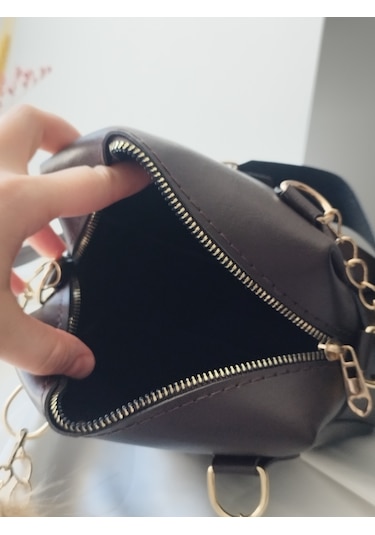 Vivazzaluxe Mini Boy Deri Puf Charm Detaylı El Omuz Ve Çapraz Çanta Acı Kahverengi