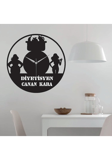 Kişiye Özel Diyetisyen Temalı Duvar Saati 50 Cm Siyah - Siyah