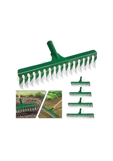 Premium Saplı Paslanmaz 16 Diş Burgulu Bahçe Tırmığı Yeşil Keskin