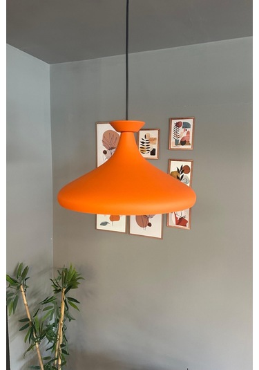 Champion Turuncu Tabak Başlık Tekli Avize Sarkıt Salon Mutfak Butik Lamba Aydınlatma Avizeler Turuncu
