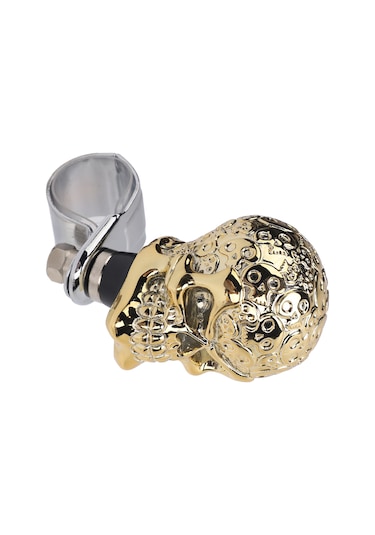 Lemestar Kafa Kelle Desenli Direksiyon Döndürme Kolu - Araba, Kamyon, Traktör, Bot Uyumlu - Dayanıklı Reçine Malzeme - Direksiyon Gücü Artırıcı - Gümüş Renk Gümüş