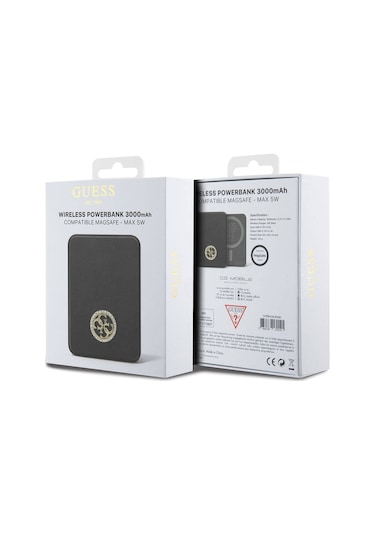 Guess Lisanslı Magsafe Şarj Özellikli Taşlı 4g Logolu Powerbank 3000mah 5w Siyah