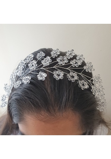 Beyaz Renk Kristal Boncuklu Gelin Tacı (549163988)