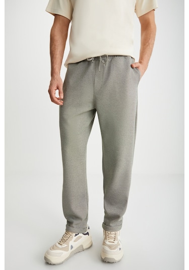 HUXLEY Erkek Regular Boru Paça Normal Bağcıklı Bel Organik Pamuk Yan Cepli Haki Pantolon