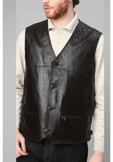Dericlub 2245 Hakiki Deri Erkek Yelek Siyah