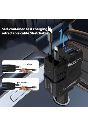 Fochsia Klasik Koyu Siyah Süper Mecha Stili 4ü1 İos Uyumlu+type-c Hızlı Şarj Kabloları Otomobil Ve Telefon İçin Taşınabilir Şarj Cihazı