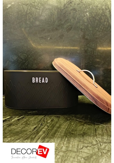 Decorev Metal Ekmeklik Siyah Ekmek Sepeti Saklama Kutusu Siyah