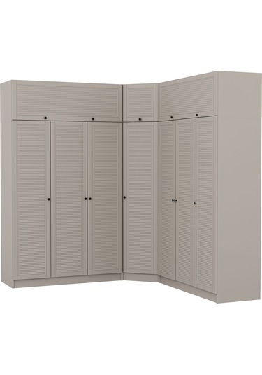 Kale 7 Kapaklı 4 Çekmeceli Köşe Dolap + Yüklük Kumtaşı Mebran Panjur 255cm Bej