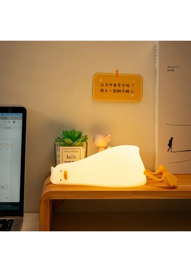 Şarjlı Sevimli Silikon Ördek Gece Lambası Dokunmatik Kısılabilir Sarı