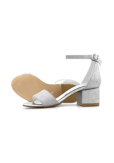 Lilo Simli Gümüş Tek Bantlı Kız Çocuk Topuklu Abiye Ayakkabı Gümüş