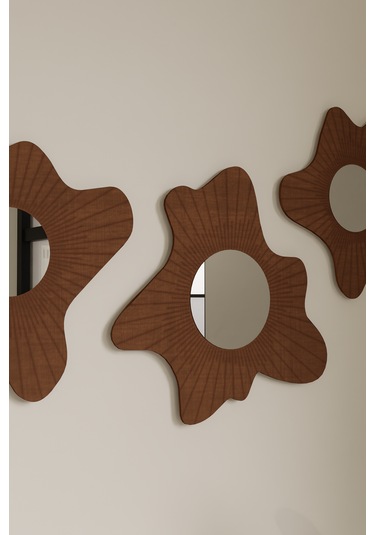 Lüks 3 Parçalı Pleksi Aynalı Ahşap Duvar Dekoru Krem