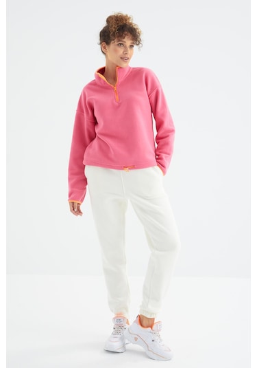 Tommy Life Ekru Yüksek Bel Şardonlu 3 İplik Pamuklu Basic Kadın Eşofman Alt - 94624 Ekru