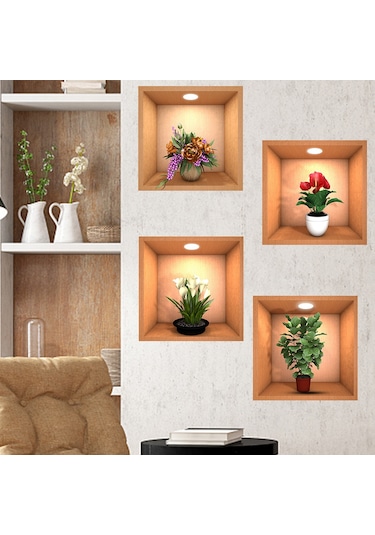 Shineyee 3b Yeşil Bitki Duvar Çıkartması - Su Geçirmez, Kolay Yapışan Dekoratif Sticker 30x30cm Çok Renkli