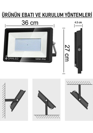 Şanled 500w 30.000 Lümen Smd 6500k Beyaz Işık Smd Led Projektör 4'lü