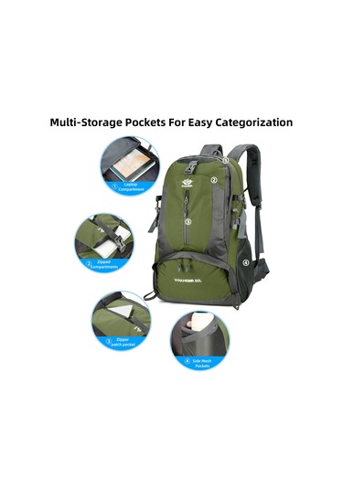 Tenfowee 50l Su Geçirmez Dağcı Çanta, Çok Bölmeli Outdoor Sırt Çantası, Yüksek Yoğunluklu Nilon, Hava Geçirgen Arka Sistemi - Yeşil Yeşil