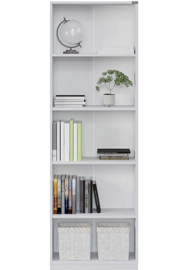 Modern 5 Raflı Kitaplık - Beyaz 64x182x26 Cm Beyaz
