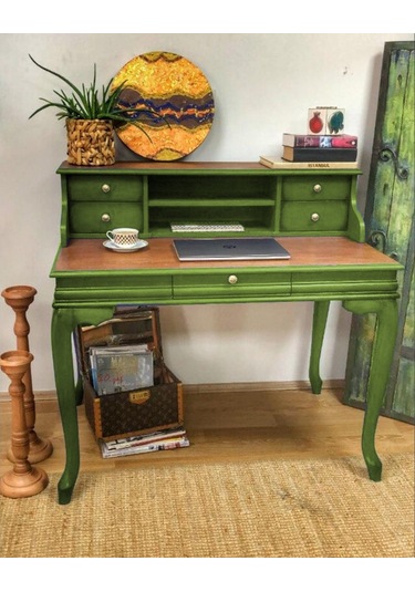 Masifart_Mobilya Masifart Sema Ahsap Calisma Masası 110 Cm Yeşil Eskitme