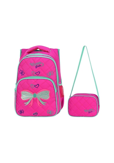Waddell Lisanslı Pembe Papyon Desenli Ilkokul Sırt Çantası Ve Beslenme Çantası 2029
