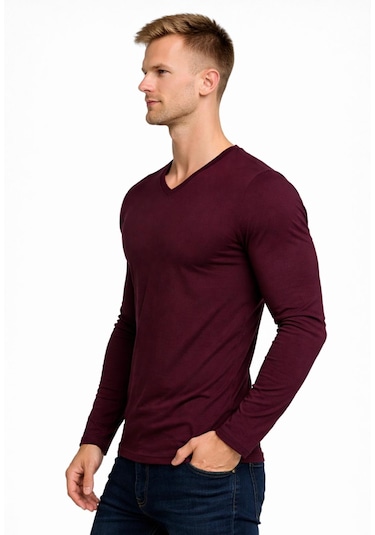 Axxel Erkek Koyu Mürdüm Pamuklu Likralı Süprem Uzun Kollu T-shirt-d236 Koyu Mürdüm