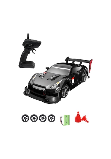 2.4ghz Işıklı 1:16 Drift Model Yedek Lastikli Uzaktan Kumandalı Drift Arabası Drag Car Yarış Arabası - Siyah Siyah