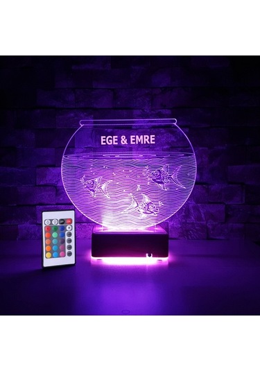 Akvaryum 3D Led Lamba Kişiye Özel Isimli Hediyelik Lamba 16 Renk