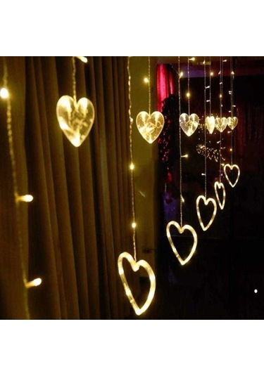 Kenpazar Kalp Dekorlu Animasyonlu Perde Led Işık 3 Metre Çok Renkli