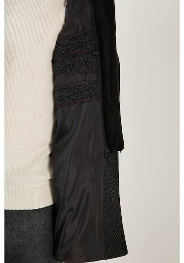 Buratti Çıkarılabilir Kapüşonlu Kırçıllı Slim Fit Kaşe Erkek Kaban 5841013 Antrasit Noktalı