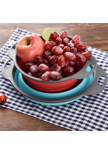 Cbtx Yaratıcı Katlanır Sebze Meyve Depolama Sepeti Organizatör Drenaj Sepeti, L, Boyut: 29.5 23.5 10cm Mavi