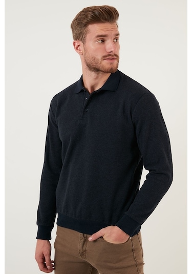 Buratti Pamuklu Regular Fit Düğmeli Polo Yaka Erkek Kazak 456211 Lacivert