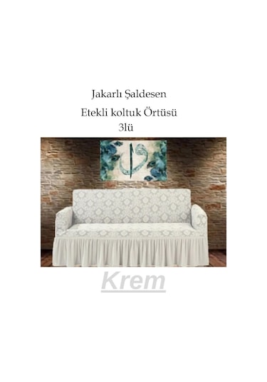 Şal Desen Koltuk, Kanepe, Çekyat Örtüsü, Etekli 3lü Krem Krem