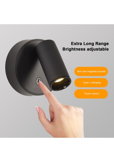 Dofolink Siyah Gövde Isı Işıklı, Manyetik & Deliksiz Kurulum, Dokunmatik Tuşlu, Sürekli Parlaklık Ayarlı, Göz Koruyucu Crı 95 , 1800mah Li-pil Ve Type-c Şarjlı Yatak Odası Okuma Feneri Beyaz