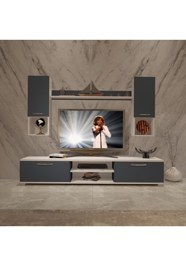 Decoraktiv Eko 5da Mdf Dvd Tv Ünitesi Tv Sehpası Beyaz - Antrasit