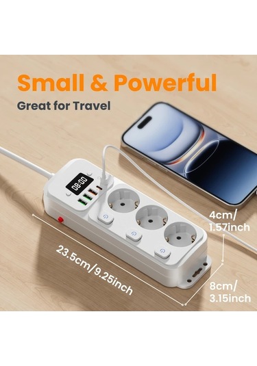 Siyah 5 Ft 9-in-1 Usb Tischsteckdose, Anahtarlar İle, Type-c, Splitter, Eck-design, 1.5/3 Metre Kablo, Aşırı Gerilim Koruması, Ev Ofisi İçin