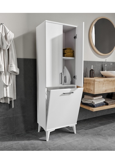 Rosepal Mobilya Aria Kirli Sepetli Banyo Dolabı Beyaz
