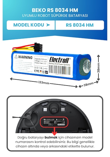 Beko Rs 8034 Hm Uyumlu Batarya 5200mah Robot Süpürge Bataryası