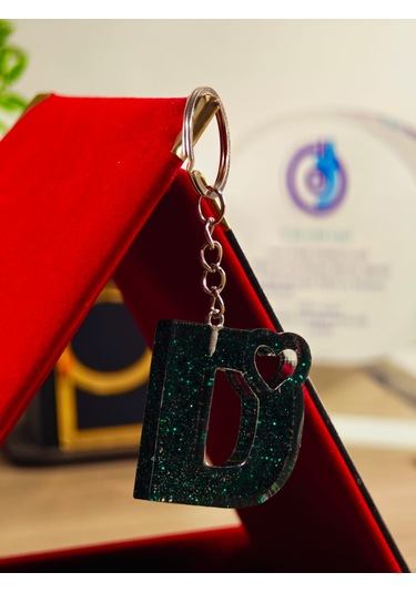 Harfli Anahtarlık Epoksi Kişiye Özel Yapım El Yapımı Harf Anahtarlık Kalp Model Özel Tasarım Hediyelik Ürün Kalp Desenli Simli Anahtarlık Beyaz - Mor