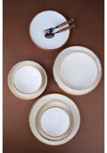 Porser Porselen Sofia Vena Tarçın Yemek Takımı 6 Kişilik 24 Parça S302451103 Ekru