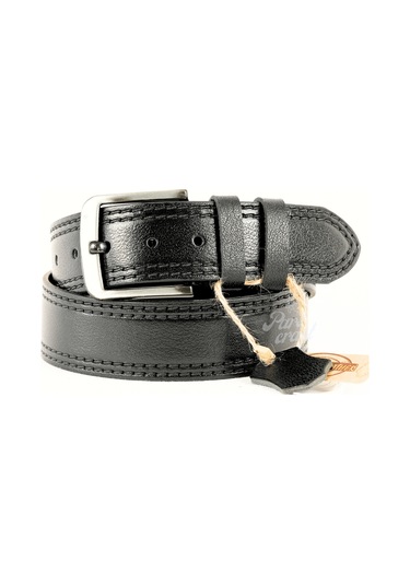 Hakiki Deri Erkek Kemer 4.5 CM Çift Dikişli Siyah Spor Kemer Siyah