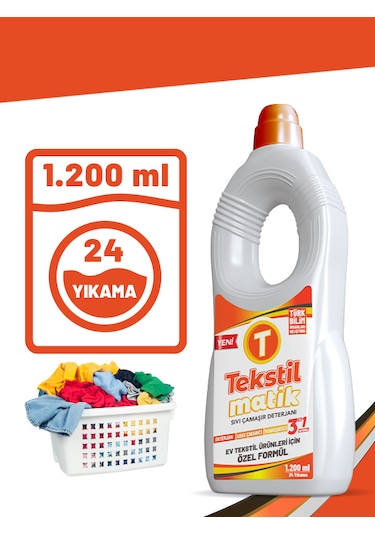 Tekstilmatik Ev Tekstili 3'ü 1 Arada Sıvı Vegan Çamaşır Deterjanı 1200 ML
