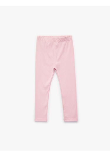 Koton Pamuklu Kaşkorse Beli Lastikli Basic Uzun Tayt Pembe 6wmg40017ak Gül