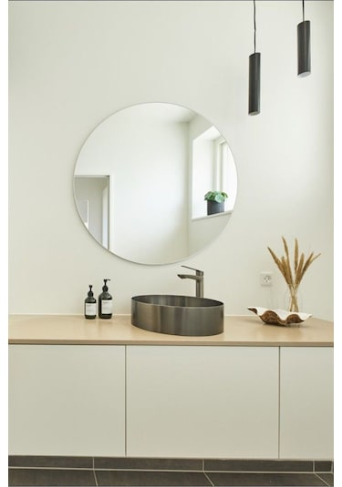 Yuvarlak Ayna, Dekoratif Ayna, Konsol Aynası, Hol Aynası, Dresuar Aynası 45cm Çap 45 X 45 Gümüş