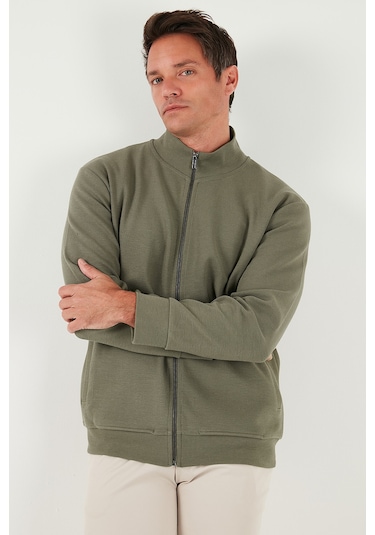 Buratti Pamuklu Regular Fit Dik Yaka Fermuarlı Erkek Hırka 5901077 Haki