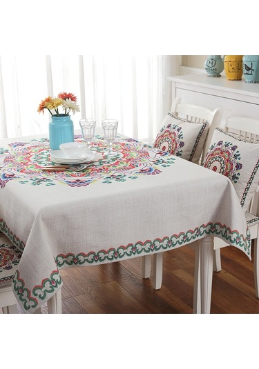 Akşam Yemeği Ev Dekorasyonu İçin Retro Desen Keten Masa Örtüsü Toz Geçirmez Masa Örtüsü, Boyut: 110x110cm İskandinav Tarzı Çok Renkli