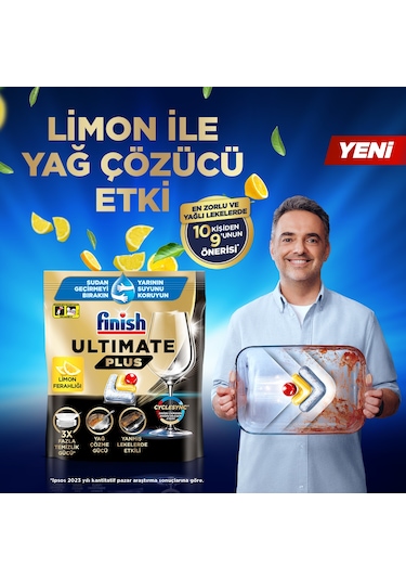 Finish Ultimate Plus Hepsi Bir Arada Limon Bulaşık Makinesi Deterjanı Tableti 60 Kapsül