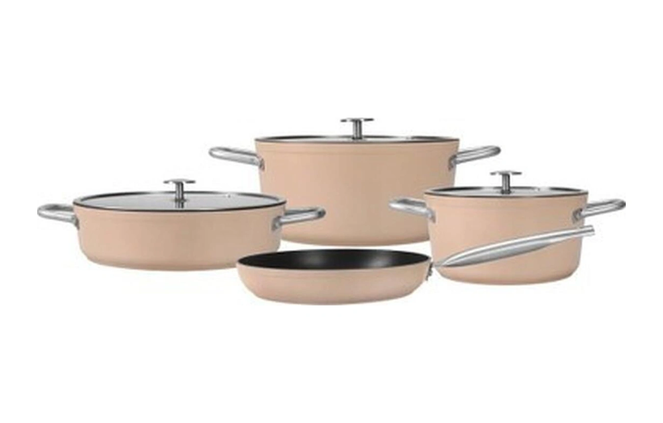 Porland Valos Bej Tencere Seti Takımı 7 Parça Bakır - Siyah