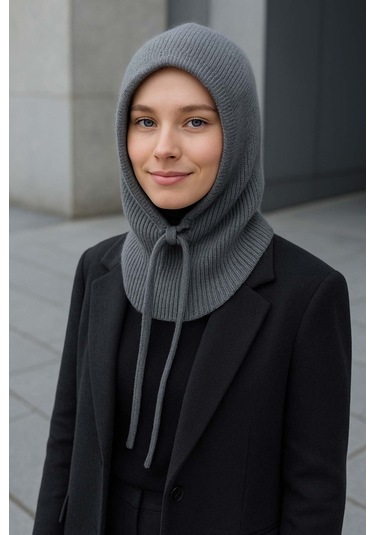 Kadın Triko Balaklava Bere Şapka Rkşbyn-05 Antrasit Antrasit