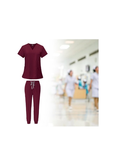 Suntek Kadın Üniforma Scrubs Set Üstü Ve Xl-kırmızı