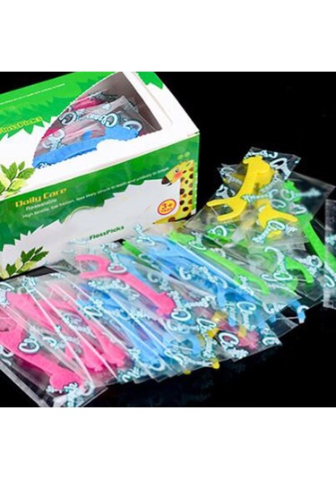 Moveevo Çocuklar İçin 60 Adet Diş İpi - Kavisli Sap, Diş Arası Temizlik Ve Ağız Bakımı